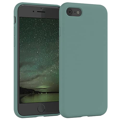 EAZY CASE Premium Silikon Handyhülle kompatibel mit iPhone SE (2022/2020) / iPhone 8/7, Slimcover mit Kameraschutz und Innenfutter, Silikonhülle, Schutzhülle, Bumper, Handy Case, Nachtgrün, Grün von EAZY CASE