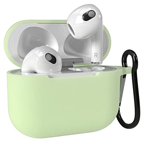 EAZY CASE - Schutzhülle für AirPods 3 Hülle Grün Silikon Case Stoßfest mit Karabiner geeignet als Schlüsselanhänger Antikratz Etui rutschfeste Silikonhülle für Airpod 3. Generation in Hellgrün von EAZY CASE