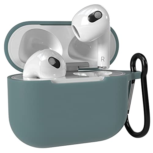 EAZY CASE - Schutzhülle für AirPods 3 Hülle Grün Silikon Case Stoßfest mit Karabiner geeignet als Schlüsselanhänger Antikratz Etui rutschfeste Silikonhülle für Airpod 3. Generation in Dunkel Grün von EAZY CASE