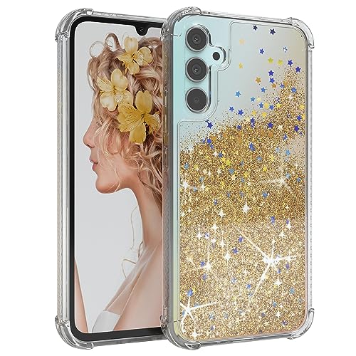 EAZY CASE - Slim Case - kompatibel mit Samsung Galaxy A34 Kratzfeste,Griff, Flexibles Silikon, Transparentes Vergilbungsresistentes TPU, Fall-Airbag, Stoßdämpfung Abdeckung in Glitzer Gold von EAZY CASE