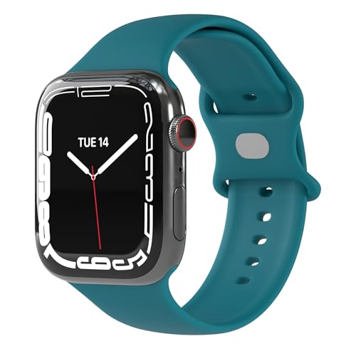 EAZY CASE Sport Armband kompatibel mit Apple Watch 38mm 40mm 41mm 42mm verstellbares Ersatzarmband aus Silikon Sport Loop für Apple Watch Serie 9 8 7 6 5 4 3 2 1 SE für Damen Herren Petrol von EAZY CASE