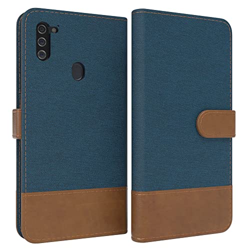 EAZY CASE Tasche kompatibel mit Samsung Galaxy M11 Stoff Schutzhülle mit Standfunktion Klapphülle im Bookstyle, Tasche Handyhülle Cover mit Magnetverschluss und Kartenfach, Kunstleder, Dunkel Blau von EAZY CASE