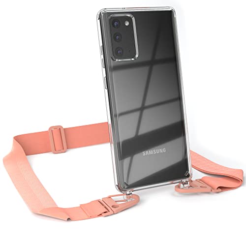 EAZY CASE - Hülle mit Band kompatibel mit Samsung Galaxy Note 20 / 5G Handyhülle mit Umhängeband Silikonhülle Transparent Schutzhülle Handykette zum Umhängen Handykordel Smartphone in Rosa Coral von EAZY CASE