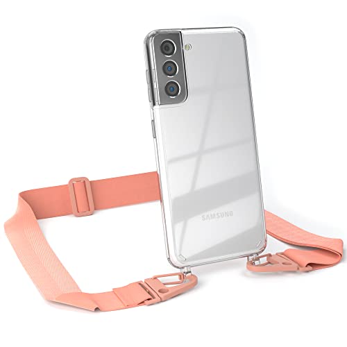 EAZY CASE - Hülle mit Band kompatibel mit Samsung Galaxy S21 5G Handyhülle mit Umhängeband für Galaxy S21 Silikonhülle Transparent Schutzhülle Handykette zum Umhängen Handykordel Smartphone Rosa Coral von EAZY CASE