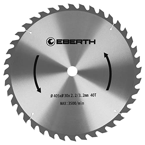 EBERTH Kreissägeblatt Sägeblatt Kreissäge Blatt aus Stahl mit Hartmetall-Zähnen für Holz-Schnitte (405mm Durchmesser, 30mm Bohrung, 2.2mm Blättstärke, 3.2mm Schnittbreite, 40 Zähne, RPM Max. 3500) von EBERTH