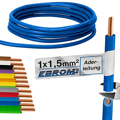 EBROM Aderleitung - Einzelader starr - PVC Leitung - Verdrahtungsleitung - H07V-U 1,5 mm² - 1,5 mm2 - Farbe: dunkelblau - viele Längen wählbar, von 10 Meter bis 100 m - Ihre ausgewählte Länge: 100 m von EBROM