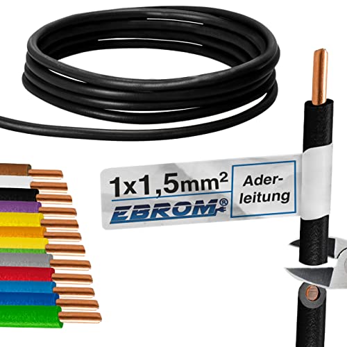 EBROM Aderleitung - Einzelader starr - PVC Leitung - Verdrahtungsleitung - H07V-U 1,5 mm² - 1,5 mm2 - Farbe: schwarz - viele Längen wählbar, von 10 Meter bis 100 Meter - Ihre ausgewählte Länge: 100 m von EBROM