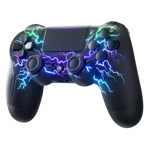 ECHTPower Wireless Controller für PS-4, LED Game Controller Kompatibel mit PS-4/Slim/Pro/PC, Gamepad mit Dual Vibration, RGB, 1000mAh Akku, 6-Achsen, Touchpad, Kopfhöreranschluss, Screenshot-Schwarz von ECHTPower