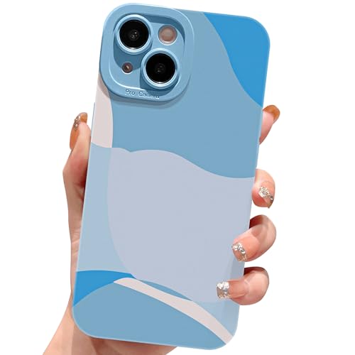 ECZOIL Kompatibel mit iPhone 15 Hülle 6,1 Zoll,Cute Aesthetic Kunst Malerei Mädchen Süße Handyhülle Ultra dünne Weich TPU Kameraschutz Phone Case for iPhone 15 for Women Girl-Blau von ECZOIL