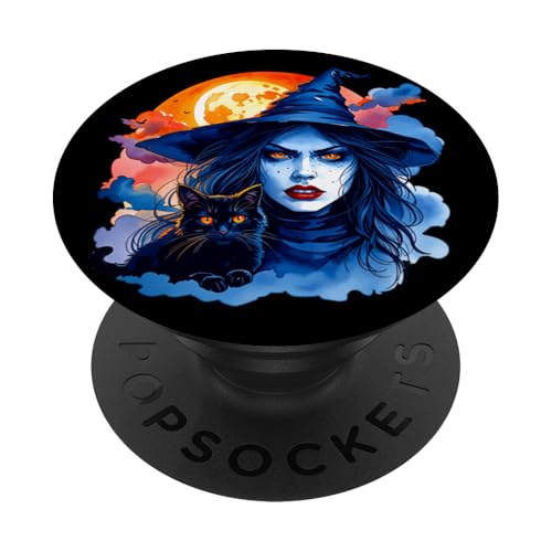 Hexe jung mit einer Katze - Halloween Fan Fun 3 PopSockets mit austauschbarem PopGrip von EDDArt