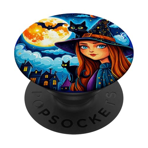 Hexe jung mit einer Katze - Halloween Fan Fun 7 PopSockets mit austauschbarem PopGrip von EDDArt