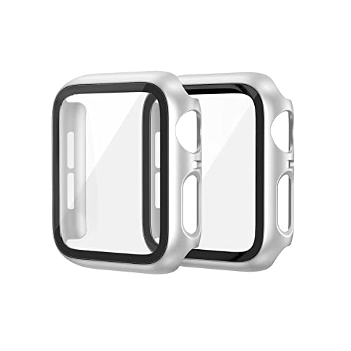 EDIMENS 2er Pack Hard PC Case Kompatibel mit Apple Watch Series 6 / SE / 5/4 40mm Damen Herren, Overall, Slim Hartglas Displayschutz Schutzhülle für Apple iWatch 40mm SE Silber von EDIMENS