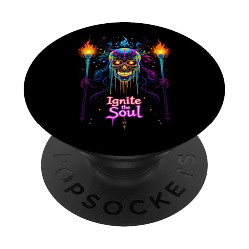 Lebendiger psychedelischer Totenkopf, Trippy, Regenbogenfarben, Ignite Soul PopSockets Klebender PopGrip von EDM Rave Party Abstract Psychonaut Festival Tees