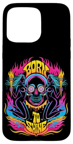 Lebendiger psychedelischer Totenkopf mit Trippy-Regenbogenfarben Hülle für iPhone 15 Pro Max von EDM Rave Party Abstract Psychonaut Festival Tees