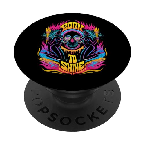 Lebendiger psychedelischer Totenkopf mit Trippy-Regenbogenfarben PopSockets Klebender PopGrip von EDM Rave Party Abstract Psychonaut Festival Tees