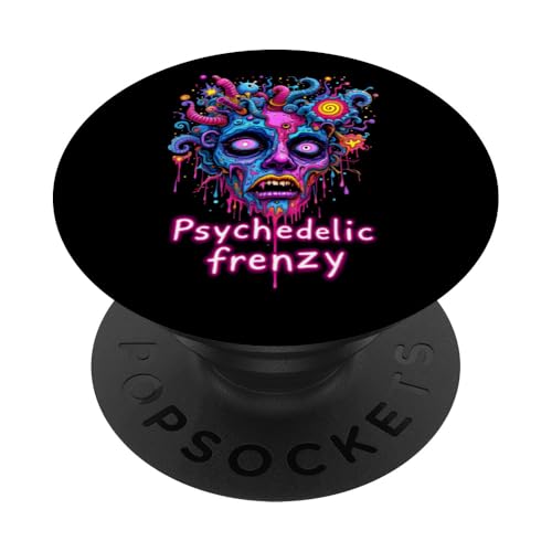 Lebendiges psychedelisches Trippy-Gesicht, elektrisches Chaos, surreale Kunst PopSockets Klebender PopGrip von EDM Rave Party Abstract Psychonaut Festival Tees