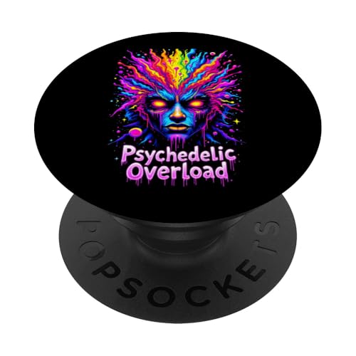 Lebendiges psychedelisches Überlastungsgesicht, bunt, surreal PopSockets Klebender PopGrip von EDM Rave Party Abstract Psychonaut Festival Tees