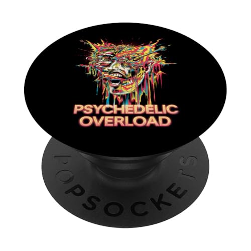 Lebendiges psychedelisches Überlastungsgesicht, bunt, surreal PopSockets Klebender PopGrip von EDM Rave Party Abstract Psychonaut Festival Tees