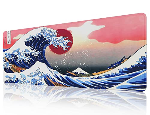 EFISH Japan Art Kanagawa Surfen Mauspad (800 × 300 × 3 MM) Erweiterte große Mausmatte Schreibtisch-Pad, genäht Kanten Mauspad, rutschfeste Gummibasis, Tastatur-Pad, Gaming Mauspad XL von EFISH