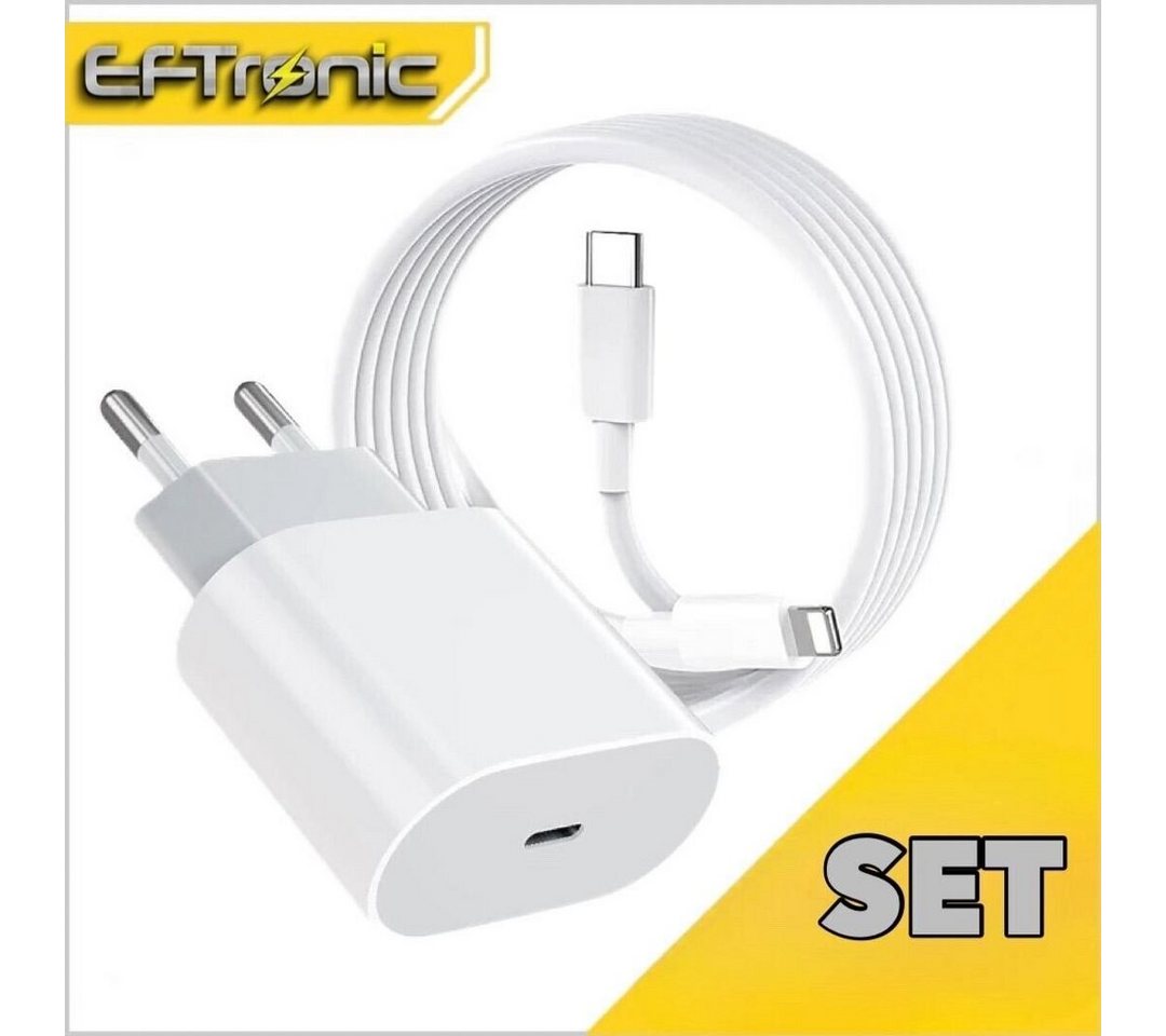 EFTronic Ladeset USB-C-Lightning Kabel 1m 20W Schnellladegerät iPhone Ladekabel USB-Ladegerät (100cm Lightning Kabel iPhone Ladekabel, 1-tlg., Power Adapter, für iPhone 11 12 13 14 Pro Max Mini SE) von EFTronic
