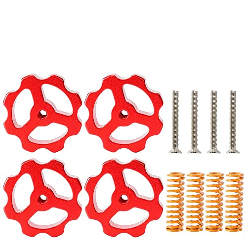 Nivelliermuttern-Set aus Aluminiumlegierung, kompatibel mit 3D-Druckern, enthält 4 rote Muttern, 4 M4-Schrauben und 4 Federn für Ender 3 CR10 Heizbett(M3 PLASTIC-01) von EHDFORJL