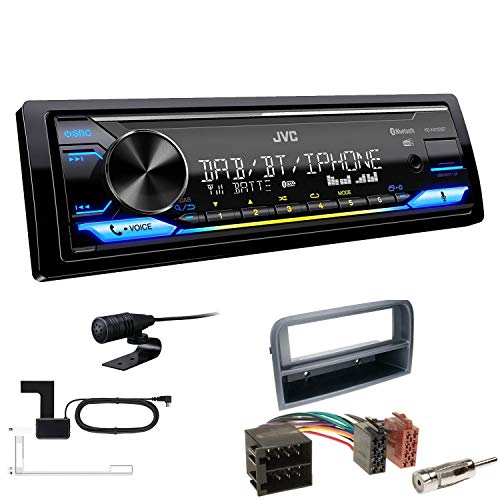 JVC KD-X472DBT 1-DIN Autoradio Bluetooth USB inkl DAB Antenne Einbauset passend für FIAT Croma 2005-2010 schwarz von EHO