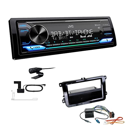 JVC KD-X482DBT 1-DIN Autoradio Media Receiver Digitalradio DAB+ Bluetooth Amazon Alexa USB Einbauset passend für Skoda Roomster Roomster Praktik ab 2006 Piano Black von EHO