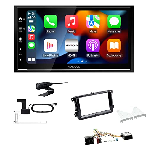 Kenwood DMX7722DABS 2-DIN Autoradio kompatibel mit WiFi Apple CarPlay Android Auto Bluetooth DAB+ USB passend für Volkswagen VW T5 Transporter 2003-2015 runde Ecken, Piano Black inkl Canbus von EHO