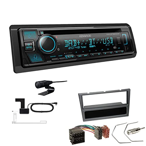 Kenwood KDC-BT560DAB 1-DIN Autoradio CD-Tuner mit Bluetooth Digitalradio DAB+ inkl. Einbauset passend für Opel Corsa C 2000-2004 Charcoal-metallic von EHO