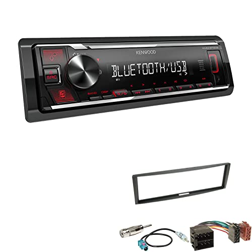 Kenwood KMM-BT209 1-DIN Autoradio Media Receiver Bluetooth USB AUX mit Einbauset passend für Renault Modus Grand Modus 2004-2012 schwarz von EHO