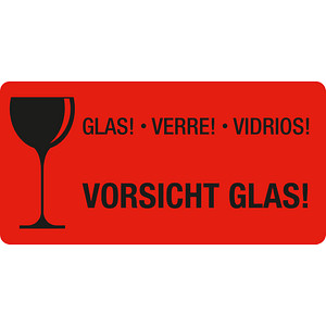 250 EICHNER Warnetiketten rot »Vorsicht Glas!« 100,0 x 50,0 mm von EICHNER