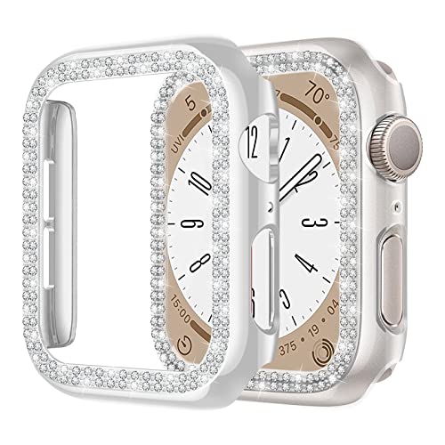 EIHAIHIS 2-Stück Doppelreihe Diamant Hülle für Apple Watch Schutzhülle 40mm, Glänzend Hohl Kratzfeste Harte PC-Schutzhülle für iWatch Series 6 5 4 SE, Silber/Transparent von EIHAIHIS