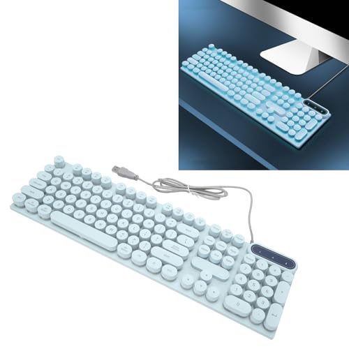 EIMSOAH Niedliche Kabelgebundene Retro-Punk-Gaming-Tastatur mit Weißer LED-Hintergrundbeleuchtung, Gaming-Tastatur USB, Rund, 104 Tastenkappen, Kabelgebundene Süße Tastatur, Runde (Blau) von EIMSOAH