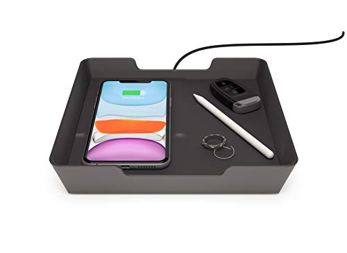 Einova Valet Tray Home Office Desktop-Aufbewahrungsbox mit drahtlosem 10W-Ladegerät für Mobiltelefone | Schnellladen | Kompatibel mit Apple iPhone, AirPods, Samsung & Android Smartphones – Graphit von EINOVA