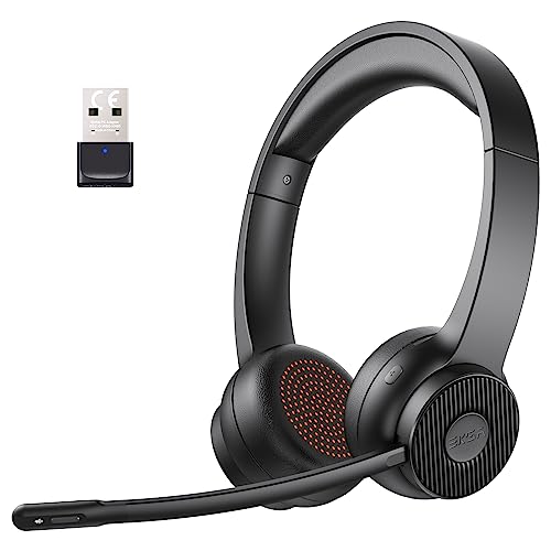 EKSA Bluetooth 5.2 Headset mit Mikrofon, Wireless Headset & USB Dongle [Bis zu 55 Stdn & 15 Meter Reichweite] Kopfhörer Kabellos mit AI Noise Cancelling Mic für PC Skype Zoom Laptop BüroTelefon von EKSA