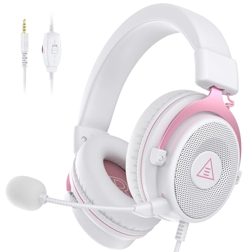 EKSA E900 Gaming Headset, PC Headset mit Abnehmbar Mikrofon mit Geräuschunterdrückung, 3D Surround Sound Gaming Kopfhörer mit 3.5mm Kabel für Switch / PS4 / PS5 / Xbox One, Rosa von EKSA