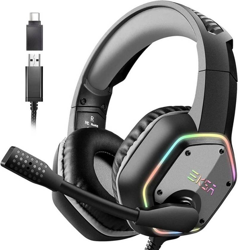 EKSA Gaming-Headset (Gaming Headset für PC mit Mikrofon, Nosie Cancelling, USB Headset, Usb gaming headset für pc kabel beleuchtung kopfhörer mit konsole) von EKSA