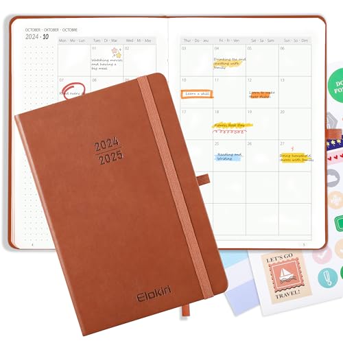 Kalender 2025 Buchkalender A5 1 Woche 2 Seiten, Terminplaner 2025 (Oct.2024-Dez.2025) mit 100 g/m² Papier, Planer 2024/2025 mit PU-Leder Hardcover Für Schulplaner,Terminkalender,Personal Organizer von ELAKIRI