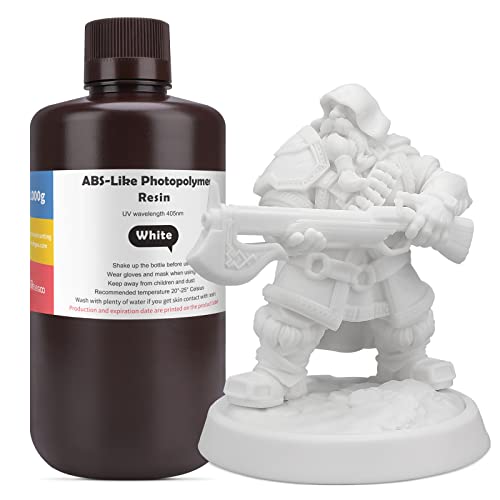 ELEGOO 405nm ABS-Like Resin, LCD UV Rapid Resin Hohe Präzision, Nicht Spröde, Nicht Giftig für LCD/DLP 3D Drucker Photopolymer Resin 1000g Weiß von ELEGOO