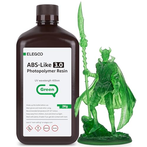 ELEGOO 405nm ABS-Like Resin 3.0, UV-Härtendes 3D Resin mit Hohe Präzision, Nicht Spröde, Verbesserte Festigkeit und Zähigkeit für LCD/DLP 3D Drucker Photopolymer Harz Klargrün 2000g von ELEGOO