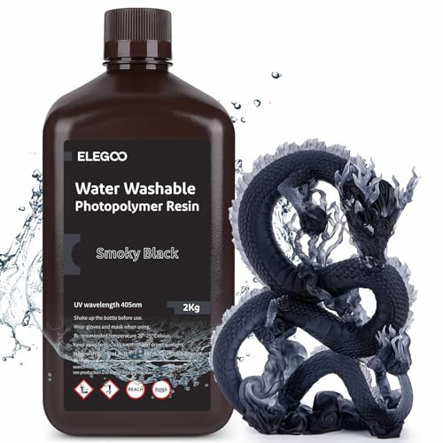 ELEGOO 405nm Wasser Waschbares Resin, Water Washable 3D Drucker Rapid Harz für LCD UV Härtung Photopolymer 3D Drucker 2kg Smoky Schwarz von ELEGOO