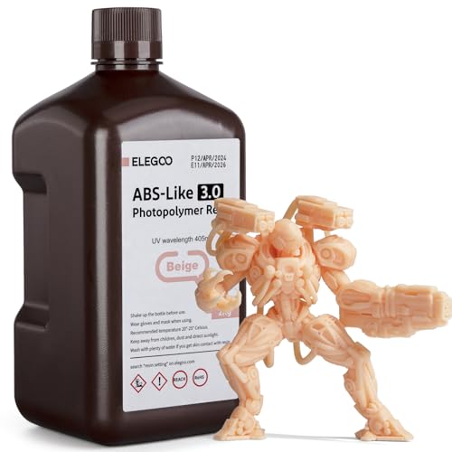 ELEGOO ABS-Like 3.0 3D Drucker Resin, 405 nm UV-härtendes Photopolymerharz für MSLA/LCD/DLP 3D Drucker, Verbesserte Festigkeit und Zähigkeit, Hohe Präzision, Niedrige Viskosität, 2000g Beige von ELEGOO