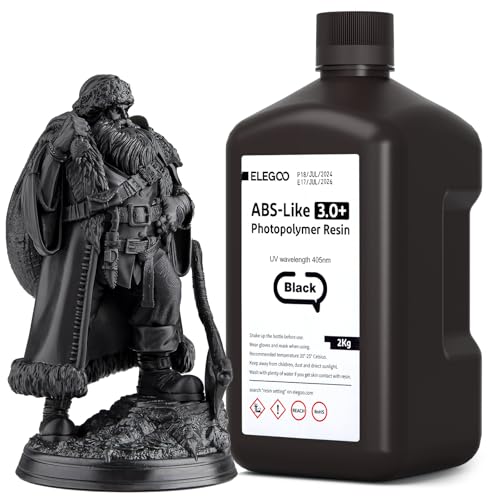 ELEGOO ABS-Like 3.0 Plus 3D Drucker Resin Schwarz 2000g, Hohe Hitzebeständigkeit 3D-Drucker Harz, Niedrigere Viskosität und Schrumpfung, 405nm LCD-UV-Aushärtung für MSLA/LCD/DLP 3D-Drucker von ELEGOO