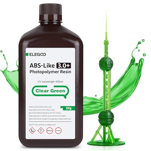 ELEGOO ABS-Like Resin 3.0 Plus, 3D Drucker Resin 405nm Rapid UV-härtendes Photopolymer Harz, Hohe Präzision für LCD 3D Drucker Klargrün 2kg von ELEGOO