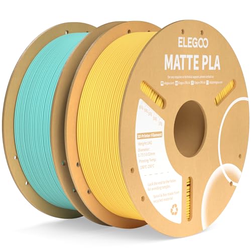 ELEGOO Matte PLA Filament Matte Türkisgrün & Sonnenscheingelb 2KG, 1.75mm 3D Printer Filament Dimensional Accuracy +/- 0.02mm, 2 Stück 1kg Carboard Spool (2.2lbs) for Most FDM 3D Printers von ELEGOO