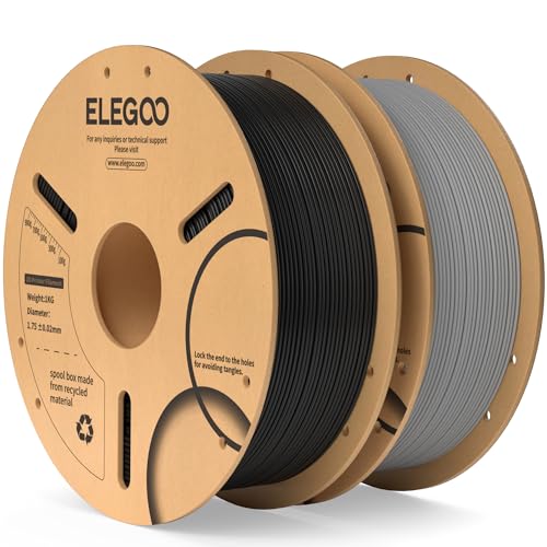 ELEGOO PLA Filament 1.75mm Schwarz Grau 2KG, 3D Drucker Filament Maßgenauigkeit +/- 0,02 mm, 2kg Pappspule (4.4lbs) Filament-3D-Druckmaterialien Passt für die meisten FDM 3D-Drucker von ELEGOO