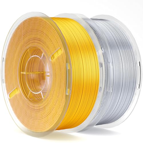 ELEGOO PLA Filament 1.75mm Seide Gold Silber 2KG, 3D Drucker Filament Maßgenauigkeit +/- 0,02 mm, 2 Stück 1kg Kunststoffspule (2.2lbs) Filament-3D-Druckmaterialien Passt für die meisten FDM 3D-Drucker von ELEGOO