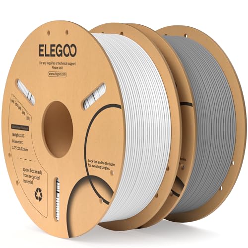 ELEGOO PLA Filament 1.75mm Weiß Grau 2KG, 3D Drucker Filament Maßgenauigkeit +/- 0,02 mm, 2kg Pappspule (4.4lbs) Filament-3D-Druckmaterialien Passt für die meisten FDM 3D-Drucker von ELEGOO