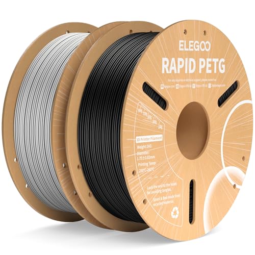 ELEGOO Rapid PETG Filament 1.75mm Schwarz Grau 2KG, High Speed 30-600mm/s 3D Drucker Filament Maßgenauigkeit +/- 0.02 mm, 2 Stück 1kg Pappspule(2.2lbs) Passend für die meisten FDM 3D Drucker von ELEGOO