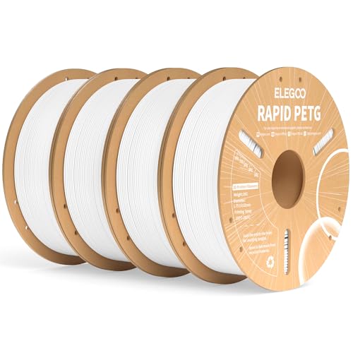 ELEGOO Rapid PETG Filament 1.75mm Weiß 4KG, High Speed 30-600mm/s 3D Drucker Filament Maßgenauigkeit +/- 0.02 mm, 4 Stück 1kg Pappspule(2.2lbs) Passend für die meisten FDM 3D Drucker von ELEGOO